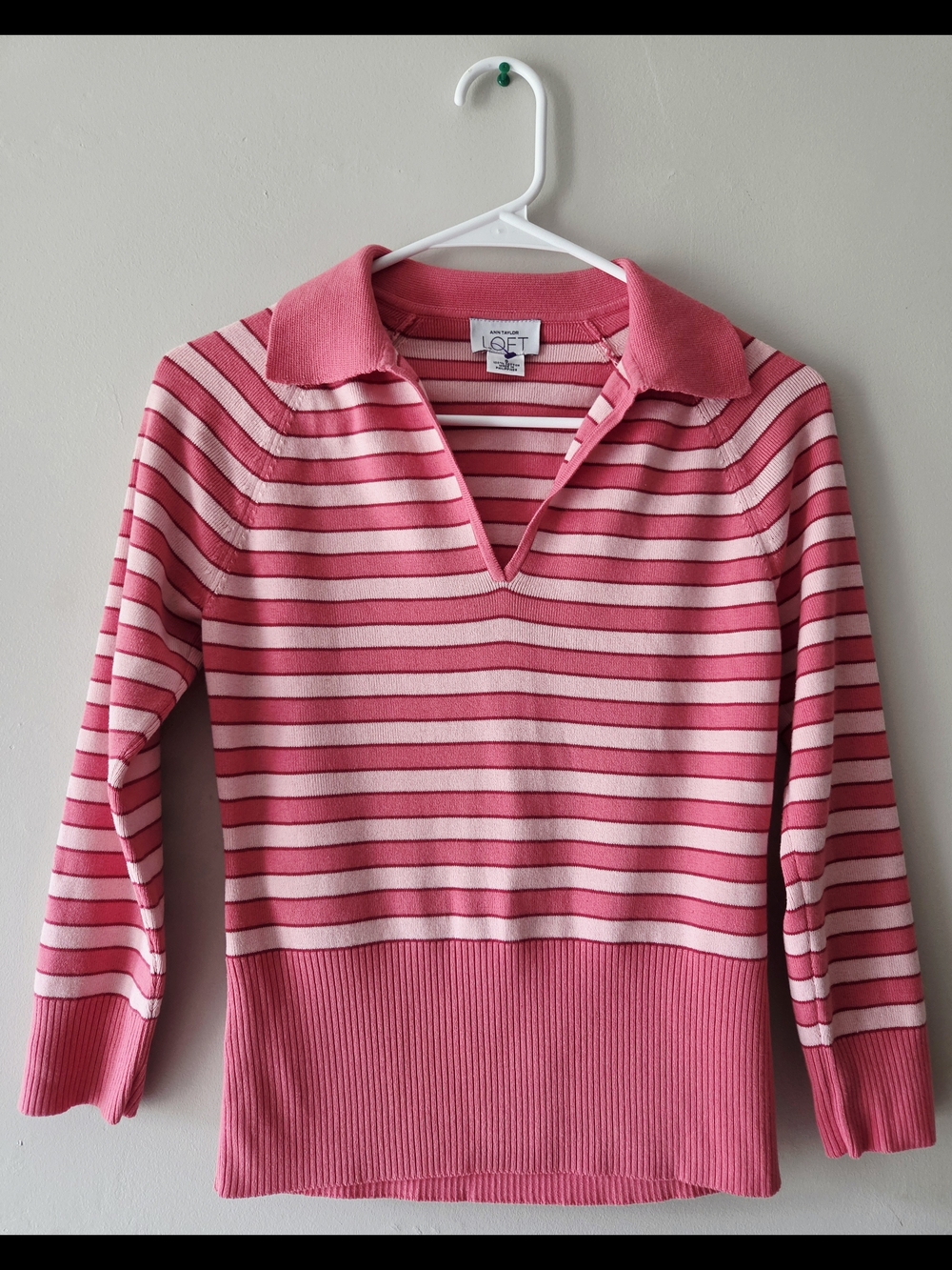 LOFT Pink Striped Collared Sweater